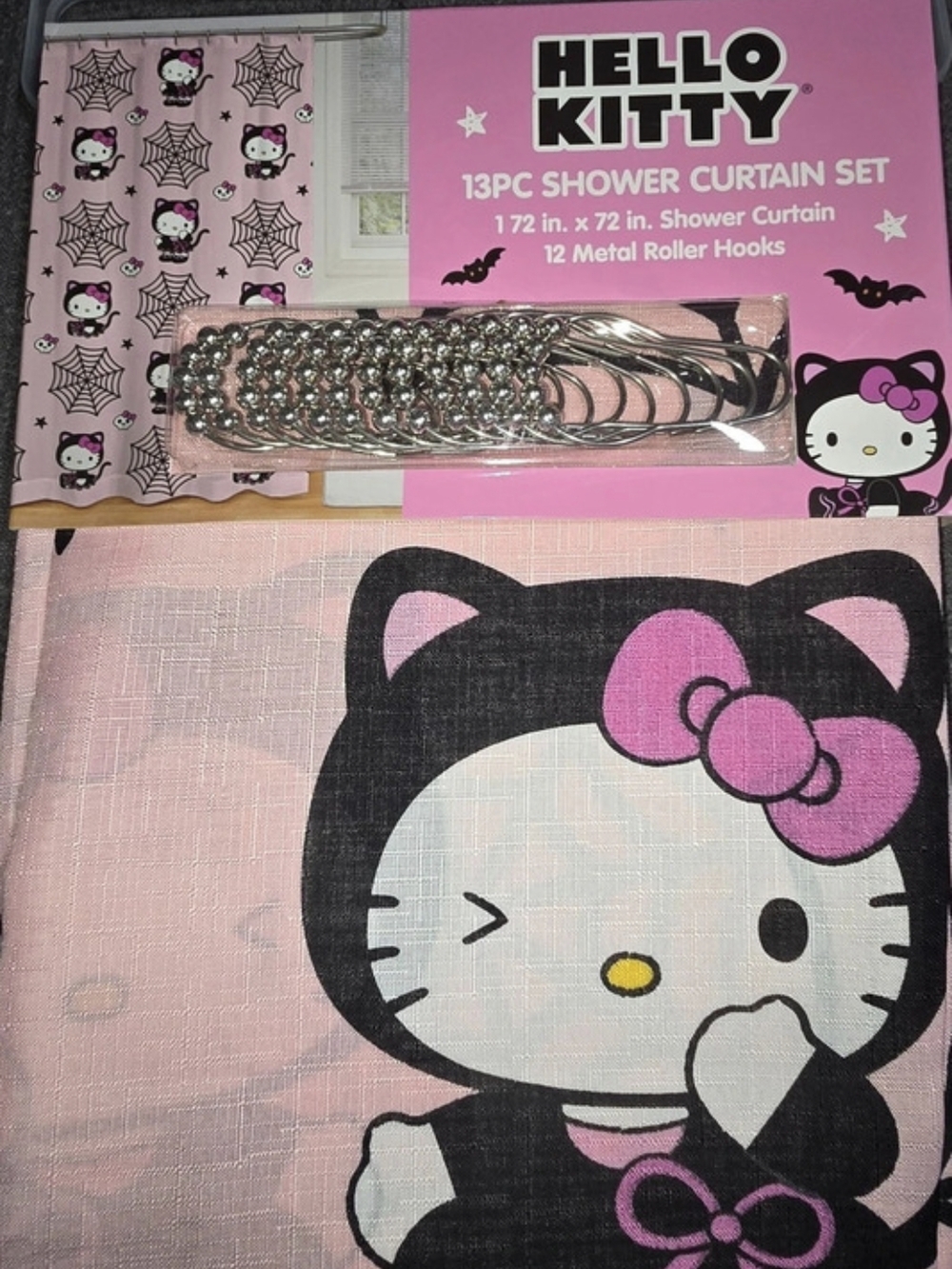 Hello Kitty 13PC Shower Curtain Set Pink & Black Shower Curtain Set NWT